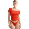 imageSUUKSESS Women One Off The Shoulder Summer Tank Tops Ruched Short Sleeve ShirtsRed