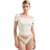 imageSUUKSESS Women One Off The Shoulder Summer Tank Tops Ruched Short Sleeve ShirtsWhite