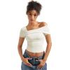 imageSUUKSESS Women One Off The Shoulder Summer Tank Tops Ruched Short Sleeve ShirtsWhite