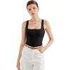 imageSUUKSESS Women Sexy Ribbed Square Neck Tank Tops with Built in Bra Summer Cotton Sleeveless Crop Going Out CamiBlack