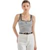 imageSUUKSESS Women Sexy Ribbed Square Neck Tank Tops with Built in Bra Summer Cotton Sleeveless Crop Going Out CamiBlack Striped