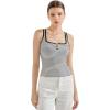 imageSUUKSESS Women Sexy Ribbed Square Neck Tank Tops with Built in Bra Summer Cotton Sleeveless Crop Going Out CamiBlack Striped