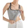 imageSUUKSESS Women Sexy Ribbed Square Neck Tank Tops with Built in Bra Summer Cotton Sleeveless Crop Going Out CamiBlack Striped