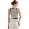 imageSUUKSESS Women Sexy Ribbed Square Neck Tank Tops with Built in Bra Summer Cotton Sleeveless Crop Going Out CamiBlack Striped
