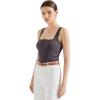 imageSUUKSESS Women Sexy Ribbed Square Neck Tank Tops with Built in Bra Summer Cotton Sleeveless Crop Going Out CamiDark Gray