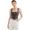 imageSUUKSESS Women Sexy Ribbed Square Neck Tank Tops with Built in Bra Summer Cotton Sleeveless Crop Going Out CamiDark Gray