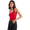 imageSUUKSESS Women Sexy Ribbed Square Neck Tank Tops with Built in Bra Summer Cotton Sleeveless Crop Going Out CamiRed