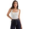 imageSUUKSESS Women Sexy Ribbed Square Neck Tank Tops with Built in Bra Summer Cotton Sleeveless Crop Going Out CamiWhite