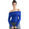 imageSUUKSESS Women Off Shoulder Sweaters Long Sleeve Ribbed Knit Going Out Fall Tops BlouseSapphire