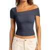 imageSUUKSESS Women One Off The Shoulder Summer Tank Tops Ruched Short Sleeve Shirts1 Ash
