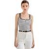 imageSUUKSESS Women Sexy Ribbed Square Neck Tank Tops with Built in Bra Summer Cotton Sleeveless Crop Going Out CamiBlack Striped