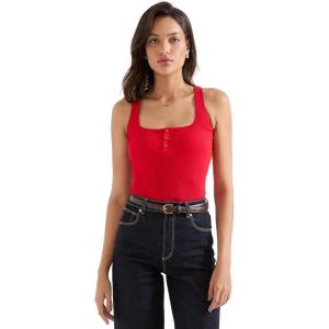 imageSUUKSESS Women Sexy Ribbed Square Neck Tank Tops with Built in Bra Summer Cotton Sleeveless Crop Going Out CamiRed