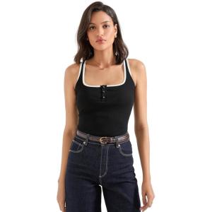 imageSUUKSESS Women Sexy Ribbed Square Neck Tank Tops with Built in Bra Summer Cotton Sleeveless Crop Going Out CamiWhiteblack