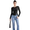 imageSUUKSESS Women Button Down Ribbed Tops Long Sleeve Going Out Fitted Modal ShirtBlack