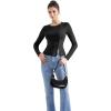 imageSUUKSESS Women Button Down Ribbed Tops Long Sleeve Going Out Fitted Modal ShirtBlack