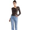 imageSUUKSESS Women Button Down Ribbed Tops Long Sleeve Going Out Fitted Modal ShirtBrown