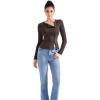 imageSUUKSESS Women Button Down Ribbed Tops Long Sleeve Going Out Fitted Modal ShirtBrown