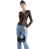 imageSUUKSESS Women Button Down Ribbed Tops Long Sleeve Going Out Fitted Modal ShirtBrown