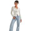 imageSUUKSESS Women Button Down Ribbed Tops Long Sleeve Going Out Fitted Modal ShirtCream White