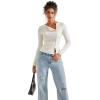 imageSUUKSESS Women Button Down Ribbed Tops Long Sleeve Going Out Fitted Modal ShirtCream White