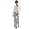 imageSUUKSESS Women Button Down Ribbed Tops Long Sleeve Going Out Fitted Modal ShirtCream White