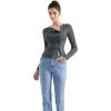 imageSUUKSESS Women Button Down Ribbed Tops Long Sleeve Going Out Fitted Modal ShirtDark Grey