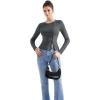 imageSUUKSESS Women Button Down Ribbed Tops Long Sleeve Going Out Fitted Modal ShirtDark Grey