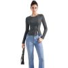 imageSUUKSESS Women Button Down Ribbed Tops Long Sleeve Going Out Fitted Modal ShirtDark Grey
