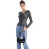 imageSUUKSESS Women Button Down Ribbed Tops Long Sleeve Going Out Fitted Modal ShirtDark Grey