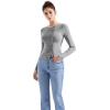 imageSUUKSESS Women Button Down Ribbed Tops Long Sleeve Going Out Fitted Modal ShirtGrey