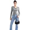 imageSUUKSESS Women Button Down Ribbed Tops Long Sleeve Going Out Fitted Modal ShirtGrey