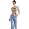 imageSUUKSESS Women Button Down Ribbed Tops Long Sleeve Going Out Fitted Modal ShirtKhaki