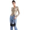 imageSUUKSESS Women Button Down Ribbed Tops Long Sleeve Going Out Fitted Modal ShirtKhaki