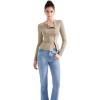imageSUUKSESS Women Button Down Ribbed Tops Long Sleeve Going Out Fitted Modal ShirtKhaki