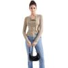 imageSUUKSESS Women Button Down Ribbed Tops Long Sleeve Going Out Fitted Modal ShirtKhaki