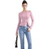 imageSUUKSESS Women Button Down Ribbed Tops Long Sleeve Going Out Fitted Modal ShirtPink