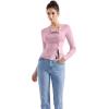 imageSUUKSESS Women Button Down Ribbed Tops Long Sleeve Going Out Fitted Modal ShirtPink