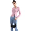 imageSUUKSESS Women Button Down Ribbed Tops Long Sleeve Going Out Fitted Modal ShirtPink