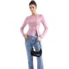 imageSUUKSESS Women Button Down Ribbed Tops Long Sleeve Going Out Fitted Modal ShirtPink