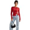 imageSUUKSESS Women Button Down Ribbed Tops Long Sleeve Going Out Fitted Modal ShirtRed