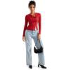 imageSUUKSESS Women Button Down Ribbed Tops Long Sleeve Going Out Fitted Modal ShirtRed