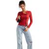 imageSUUKSESS Women Button Down Ribbed Tops Long Sleeve Going Out Fitted Modal ShirtRed