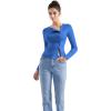 imageSUUKSESS Women Button Down Ribbed Tops Long Sleeve Going Out Fitted Modal ShirtSapphire