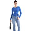 imageSUUKSESS Women Button Down Ribbed Tops Long Sleeve Going Out Fitted Modal ShirtSapphire