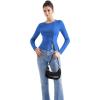 imageSUUKSESS Women Button Down Ribbed Tops Long Sleeve Going Out Fitted Modal ShirtSapphire