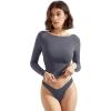 imageSUUKSESS Women Crew Neck Long Sleeve T Shirts Double Lined Tight Fitted Crop TopAsh