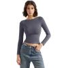 imageSUUKSESS Women Crew Neck Long Sleeve T Shirts Double Lined Tight Fitted Crop TopAsh