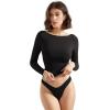 imageSUUKSESS Women Crew Neck Long Sleeve T Shirts Double Lined Tight Fitted Crop TopBlack