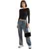 imageSUUKSESS Women Crew Neck Long Sleeve T Shirts Double Lined Tight Fitted Crop TopBlack