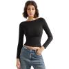 imageSUUKSESS Women Crew Neck Long Sleeve T Shirts Double Lined Tight Fitted Crop TopBlack
